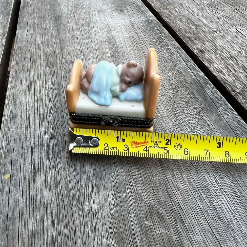 Sleeping Baby Bear Porcelain Hinged Keepsake Decorative Trinket Box